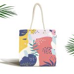 Beyaz Zemin Üzerinde Renkli Onedraw Çizimli Dijital Baskılı Kumaş Plaj Çantası Realhomes