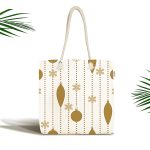 - Canta-7555 - Realhomes Beyaz Zemin Üzerinde Gold Renkli Yılbaşı Temalı Dijital Baskılı Kumaş Plaj Çantası Realhomes