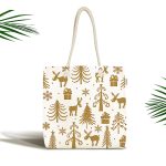 - Canta-7559 - Realhomes Beyaz Zemin Üzerinde Gold Renkli Yılbaşı Temalı Dijital Baskılı Kumaş Plaj Çantası Realhomes