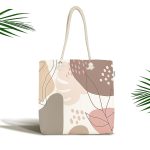 - Canta-7564 - Realhomes Beyaz Zemin Üzerinde Pastel Renkli Yaprak Desenli Dijital Baskılı Kumaş Plaj Çantası Realhomes