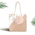Pastel Zeminli Onedraw Çizimli Bayan Silüeti Dijital Baskılı Kumaş Plaj Çantası Realhomes
