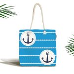 - Canta-7599 - Realhomes Mavi Zemin Üzerinde Çapa Desenli Dijital Baskılı Kumaş Plaj Çantası Realhomes