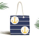 Lacivert Zemin Üzerinde Çapa Çizimli Dijital Baskılı Kumaş Plaj Çantası Realhomes