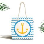 Beyaz Zemin Üzerinde Çapa Desenli Dijital Baskılı Kumaş Plaj Çantası Realhomes