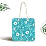 Rengarenk Zemin Üzerinde Beyaz Rengarenk Çiçek Desenli Dijital Baskılı Kumaş Plaj Çantası Realhomes