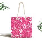 Rengarenk Zemin Üzerinde Çiçek Desenli Dijital Baskılı Kumaş Plaj Çantası Realhomes