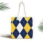 - Canta-7636 - Realhomes Beyaz Zemin Üzerinde Baklava Desenli Dijital Baskılı Kumaş Plaj Çantası Realhomes