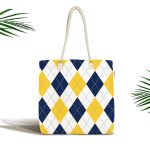 Beyaz Zemin Üzerinde Baklava Desenli Dijital Baskılı Kumaş Plaj Çantası Realhomes