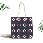 - Canta-7645 - Realhomes Renkli Zemin Üzerinde Geometrik Çizimli Dijital Baskılı Kumaş Plaj Çantası Realhomes