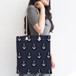 - Canta-7646-1 - Realhomes Renkli Zemin Üzerinde Çapa Desenli Dijital Baskılı Kumaş Plaj Çantası Realhomes