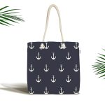 - Canta-7646 - Realhomes Renkli Zemin Üzerinde Çapa Desenli Dijital Baskılı Kumaş Plaj Çantası Realhomes