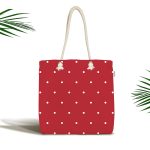 - Canta-7650 - Realhomes Renkli Zemin Üzerinde Beyaz Puantiyeli Dijital Baskılı Kumaş Plaj Çantası Realhomes