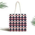 - Canta-7652 - Realhomes Renkli Zemin Üzerinde Geometrik Desenli Dijital Baskılı Kumaş Plaj Çantası Realhomes