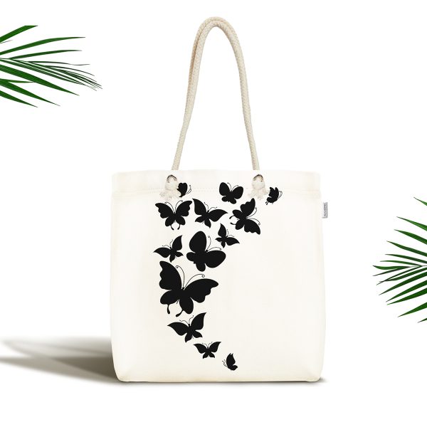 - Canta-767 - Realhomes  Renkli Zemin Üzerinde Modern Çapa Desenli Dijital Baskılı Kumaş Plaj Çantası Realhomes