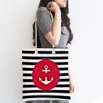 Beyaz Zemin Üzerinde Renkli Çapa Desenli Dijital Baskılı Kumaş Plaj Çantası Realhomes