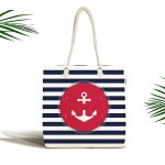 Beyaz Zemin Üzerinde Renkli Çapa Desenli Dijital Baskılı Kumaş Plaj Çantası Realhomes