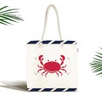 Beyaz Zemin Üzerinde Renkli Yengeç Desenli Dijital Baskılı Kumaş Plaj Çantası Realhomes