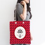 - Canta-7684-1 - Realhomes Renkli Zemin Üzerinde Çapa Desenli Dijital Baskılı Kumaş Plaj Çantası Realhomes