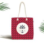 - Canta-7684 - Realhomes Renkli Zemin Üzerinde Çapa Desenli Dijital Baskılı Kumaş Plaj Çantası Realhomes