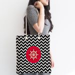 Renkli Zemin Üzerinde Geometrik Zikzak Desenli Çapa Dijital Baskılı Kumaş Plaj Çantası Realhomes