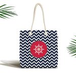 Renkli Zemin Üzerinde Geometrik Zikzak Desenli Çapa Dijital Baskılı Kumaş Plaj Çantası Realhomes