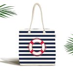 Beyaz Zemin Üzerinde Renkli Geometrik Çizimli Dijital Baskılı Kumaş Plaj Çantası Realhomes