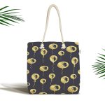 Siyah Zemin Üzerinde Gold Detaylı Balon Çizimli Dijital Baskılı Kumaş Plaj Çantası Realhomes