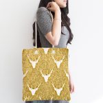 Gold Zemin Üzerinde Geyik Desenli Dijital Baskılı Kumaş Plaj Çantası Realhomes