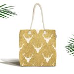 Gold Zemin Üzerinde Geyik Desenli Dijital Baskılı Kumaş Plaj Çantası Realhomes