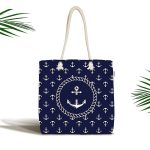 - Canta-7725 - Realhomes  Renkli Zemin Üzerinde Modern Çapa Desenli Dijital Baskılı Kumaş Plaj Çantası Realhomes