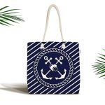 - Canta-7727 - Realhomes  Renkli Zemin Üzerinde Çapa Desenli Dijital Baskılı Kumaş Plaj Çantası Realhomes