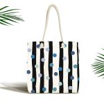 - Canta-7735 - Realhomes Beyaz Zeminde Geometrik Çizimli Renkli Puantiyeli Dijital Baskılı Kumaş Plaj Çantası Realhomes