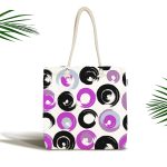 Beyaz Zemin Üzerinde Renkli Yuvarlak Desenli Dijital Baskılı Kumaş Plaj Çantası Realhomes