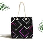 - Canta-7741 - Realhomes Siyah Zemin Üzerinde Renkli Geometrik Desenli Dijital Baskılı Kumaş Plaj Çantası Realhomes