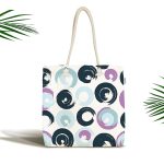 Beyaz Zemin Üzerinde Renkli Geometrik Desenli Dijital Baskılı Kumaş Plaj Çantası Realhomes