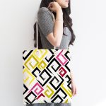 Beyaz Zemin Üzerinde Renkli Modern Geometrik Desenli Dijital Baskılı Kumaş Plaj Çantası Realhomes