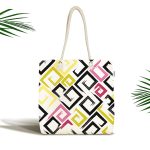 Beyaz Zemin Üzerinde Renkli Modern Geometrik Desenli Dijital Baskılı Kumaş Plaj Çantası Realhomes