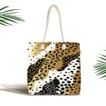 Beyaz Zemin Üzerinde Gold Detaylı Modern Desenli Dijital Baskılı Kumaş Plaj Çantası Realhomes