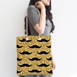 - Canta-7837-1 - Realhomes Gold Zemin Üzerinde Modern Desenli Dijital Baskılı Kumaş Plaj Çantası Realhomes