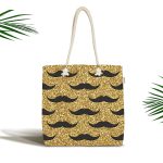 - Canta-7837 - Realhomes Gold Zemin Üzerinde Modern Desenli Dijital Baskılı Kumaş Plaj Çantası Realhomes