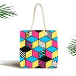 Renkli Zemin Üzerinde Modern Geometrik Küp Desenli Dijital Baskılı Kumaş Plaj Çantası Realhomes