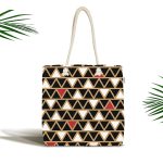 Siyah Zemin Üzerinde Gold Renkli Geometrik Desenli Dijital Baskılı Kumaş Plaj Çantası Realhomes