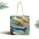 Siyah Zemin Üzerinde Renkli Modern Desenli Dijital Baskılı Kumaş Plaj Çantası Realhomes