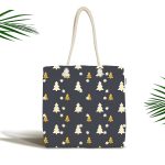 Renkli Zemin Üzerinde Çam Ağacı Desenli Dijital Baskılı Kumaş Plaj Çantası Realhomes