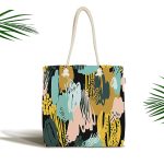 - Canta-7886 - Realhomes Siyah Zemin Üzerinde Soyut Çizimli Geometrik Desen Dijital Baskılı Kumaş Plaj Çantası Realhomes