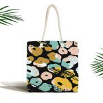 Siyah Zemin Üzerinde Renkli Geometrik Desenli Dijital Baskılı Kumaş Plaj Çantası Realhomes