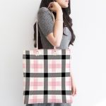 Renkli Pastel Zemin Üzerinde Siyah Ekose Desenli Dijital Baskılı Kumaş Plaj Çantası Realhomes