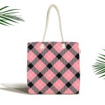 Renkli Pastel Zemin Üzerinde Siyah Ekose Desenli Dijital Baskılı Kumaş Plaj Çantası Realhomes