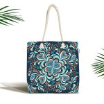 - Canta-7940 - Realhomes Renkli Zemin Üzerinde Çini Desenli Dijital Baskılı Kumaş Plaj Çantası Realhomes