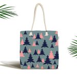 Renkli Zeminde Pastel Renkli Siyah Çam Ağacı Desenli Dijital Baskılı Kumaş Plaj Çantası Realhomes